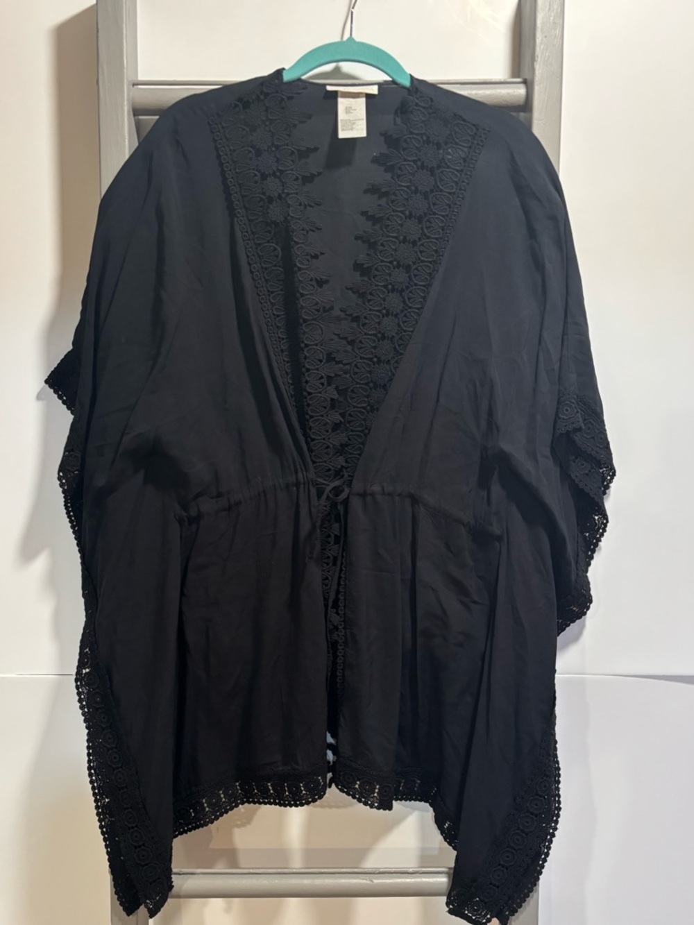 La Blanca S/OS Crochet-Trim Kimono, whimsigoth, goth, swimcover, bohemian, indie